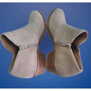 Lucky Brand Brixlee Women Sz 8 Boho Ankle Bootie Leather Taupe Suede Block